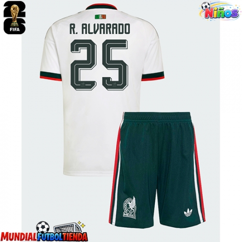Camiseta México Roberto Alvarado #25 Segunda Equipación Replica Mundial 2026 para niños mangas cortas (+ Pantalones cortos)